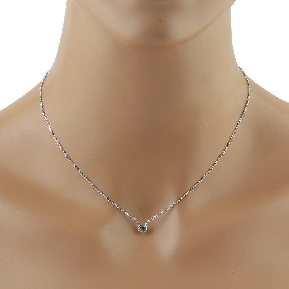 Natural Diamond Solitaire Pendant Chain Necklace in 18k White Gold On Sale