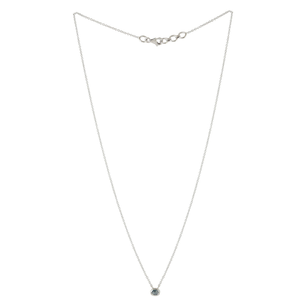 Natural Diamond Solitaire Pendant Chain Necklace in 18k White Gold On Sale