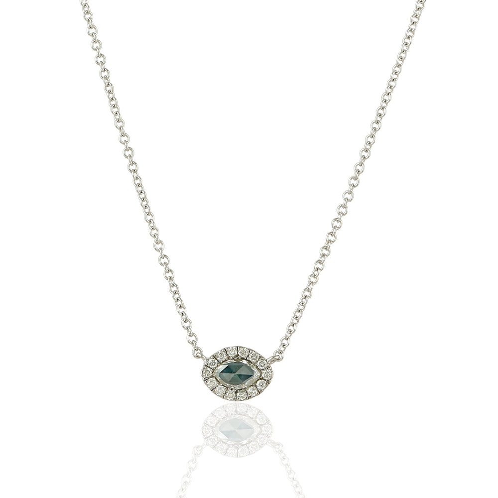 Blue Diamond Evil Eye Dainty Charm 18k White Gold Chain Necklace On Sale