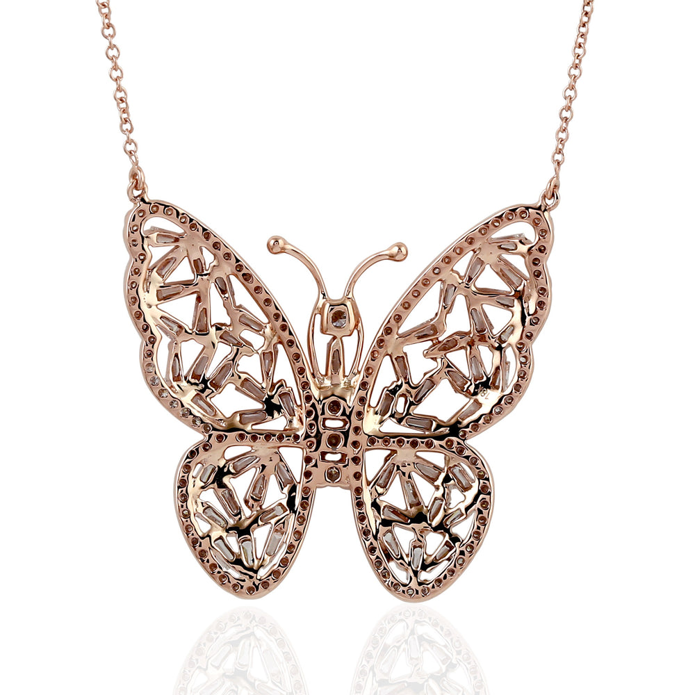 Baguette Diamond Butterfly 18k Rose Gold beautiful Birthday Gift Necklace On Sale