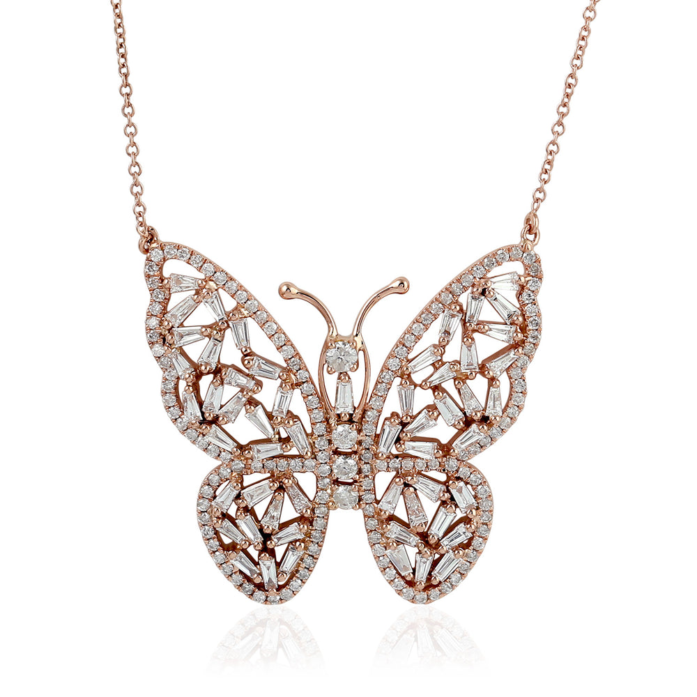 Baguette Diamond Butterfly 18k Rose Gold beautiful Birthday Gift Necklace On Sale