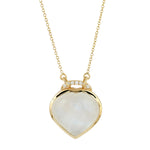 Moonstone Heart Shape Pave Diamond Handmade Princess Necklace In 18k Yellow Gold