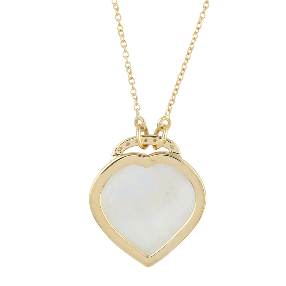 Moonstone Heart Shape Pave Diamond Handmade Princess Necklace In 18k Yellow Gold