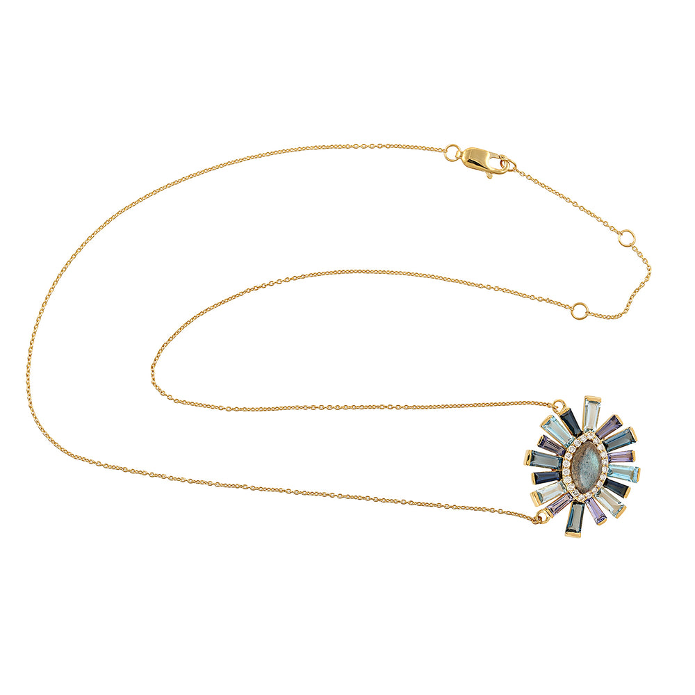 Tapered Baguette Gemstone Pendant Chain Necklace In 18k Yellow Gold For Her On Sale