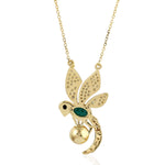 18k Yellow Gold Emerald Natural Pearl Dragonfly Fauna Pendant Necklaces Gift