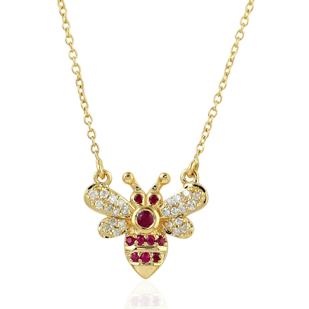 Ruby Diamond Honeybee Charm Dainty 18k Yellow Gold Gemstone Princess Necklace On sale