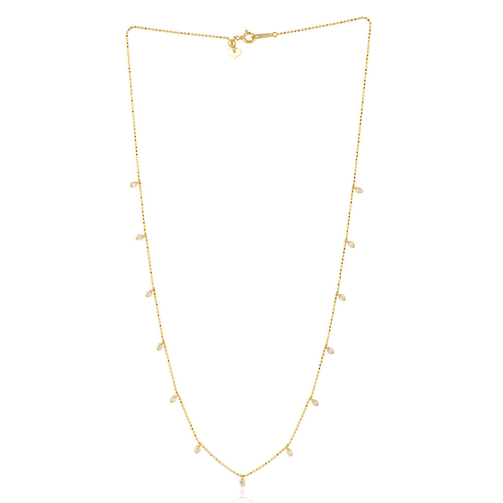 Natural Diamond Dainty Chain 18k yellow Gold Necklace Birthday Gift On Sale