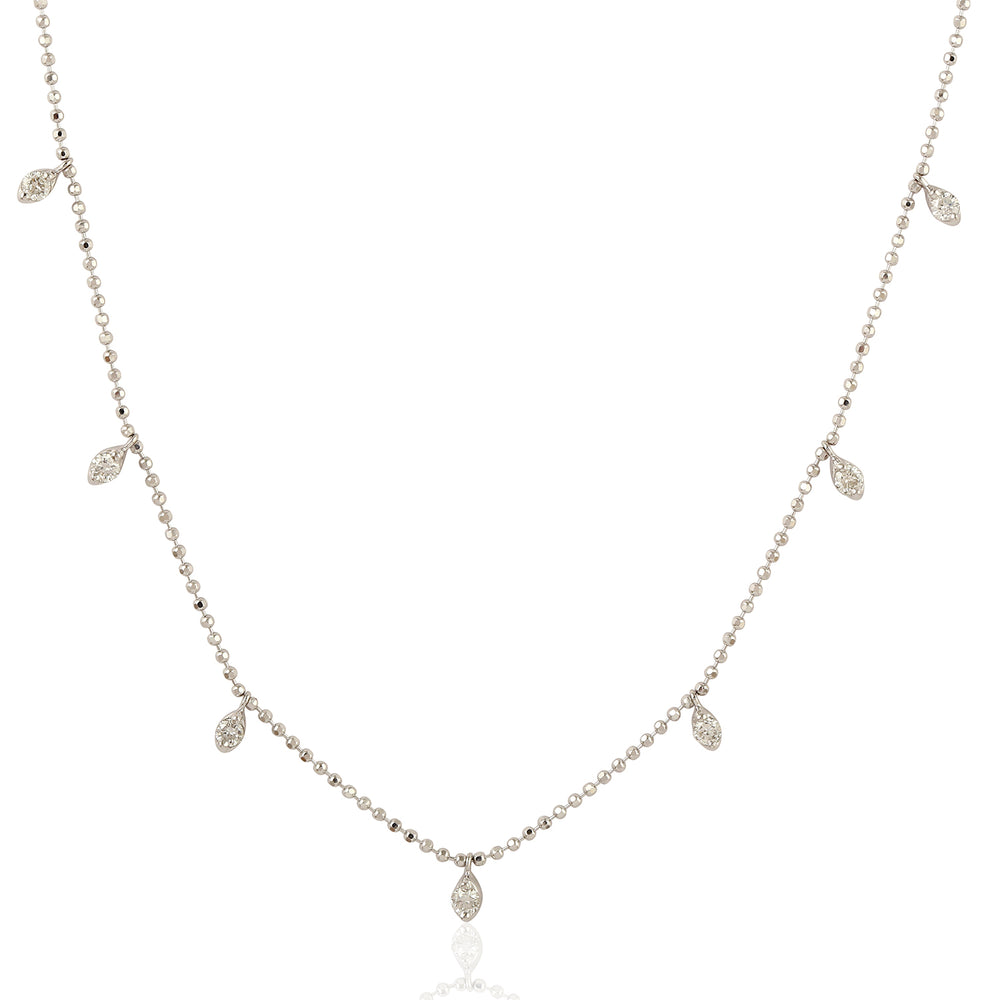 Natural Diamond Dainty Chain 18k White Gold Handmade Necklace For Her On Sale