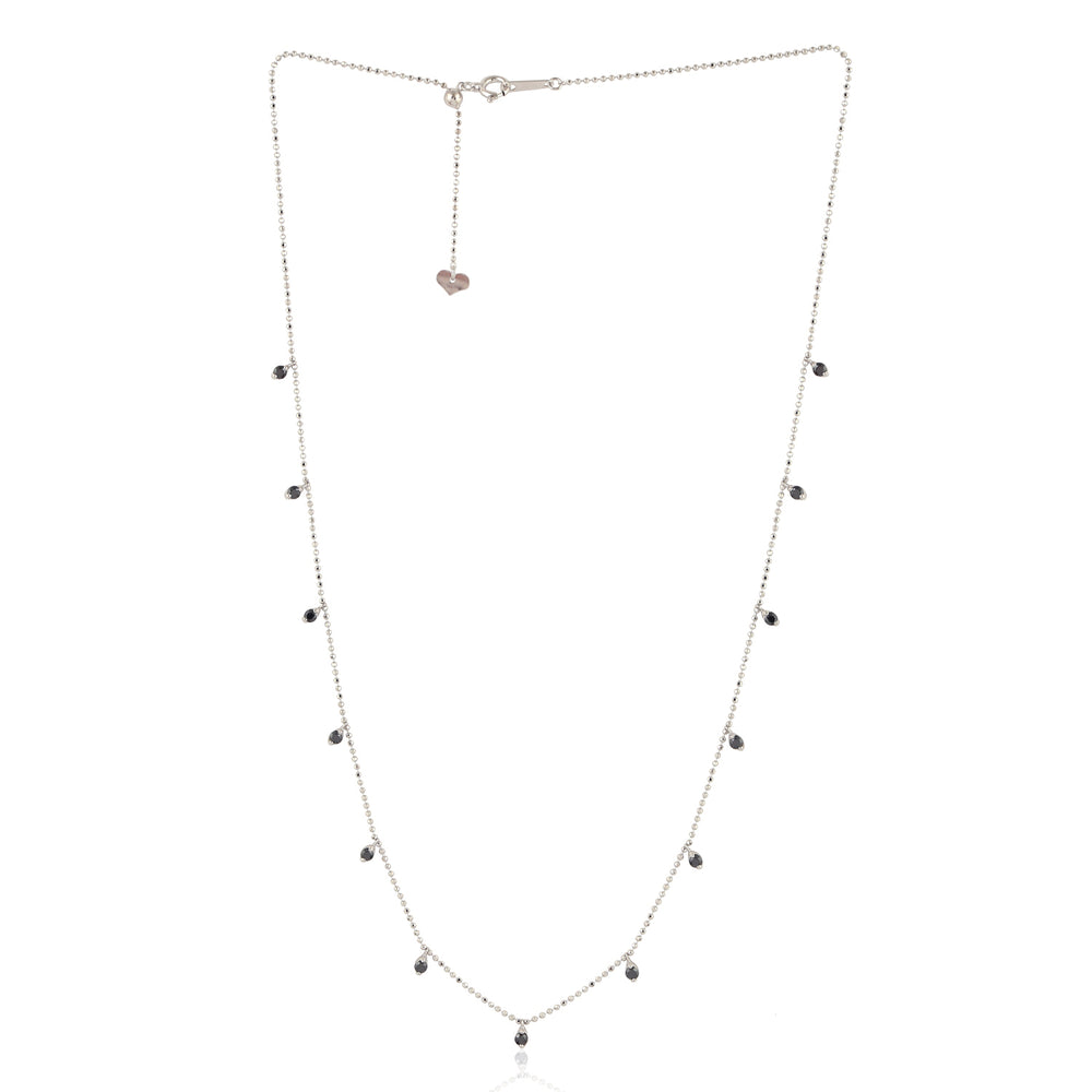 18k White Gold Natural Black Diamond Dainty Chain Necklace On Sale
