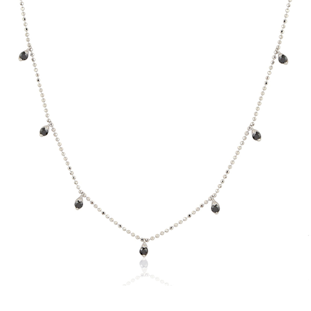 18k White Gold Natural Black Diamond Dainty Chain Necklace On Sale