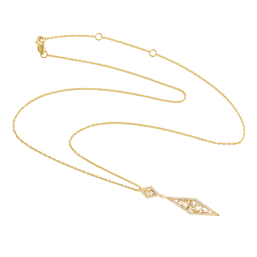 18k Yellow Gold Baguette Diamond Chain Necklace Pendant Jewelry