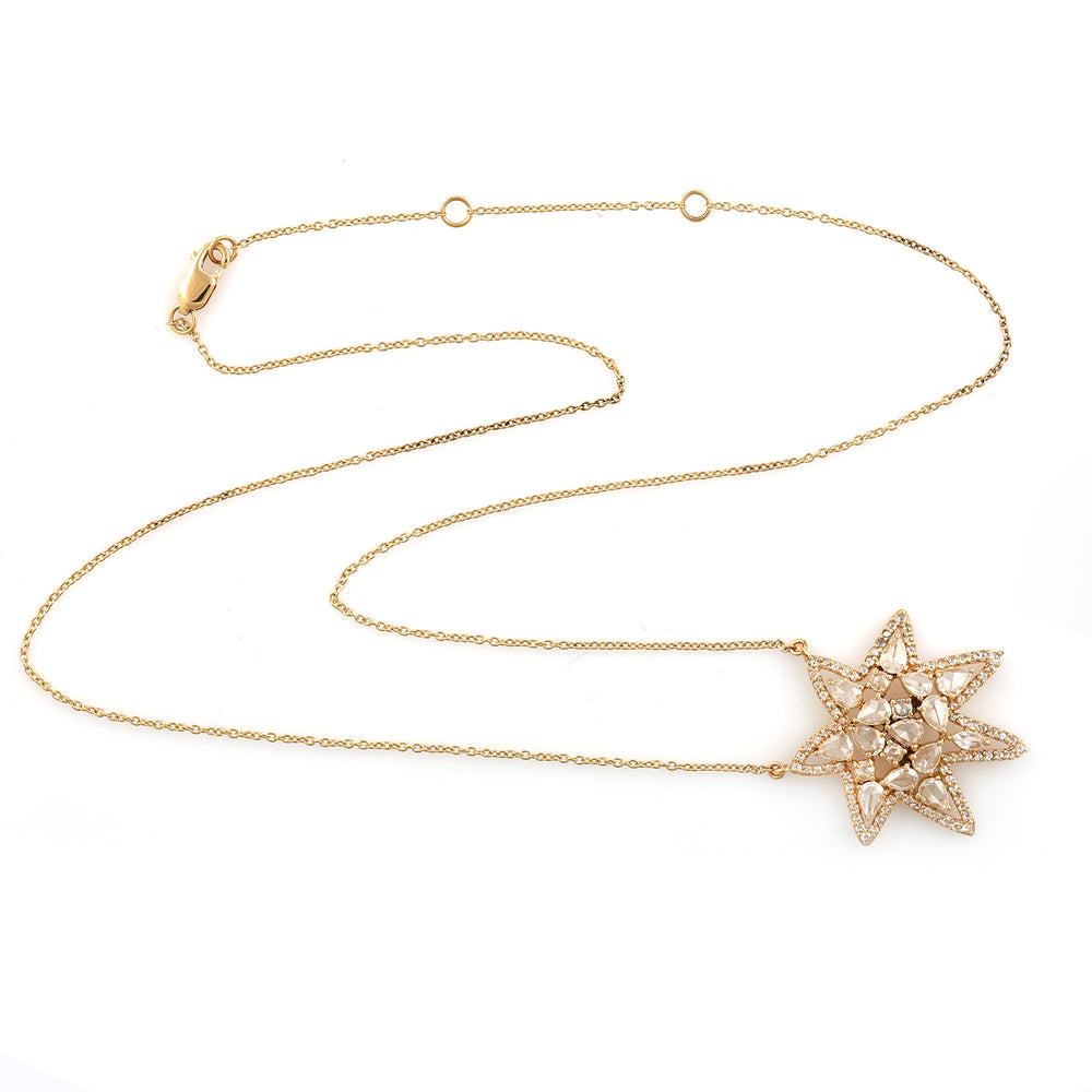 RoseCut Diamond Star Pendant Chain Necklace 18k Yellow Gold Handmade Jewelry