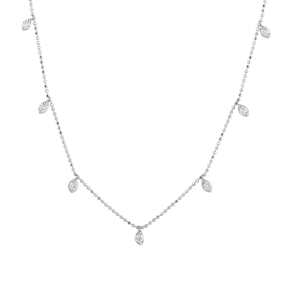 Natural Diamond By The Yard Necklace 18k White Gold Dot Bead Chain Jewelry