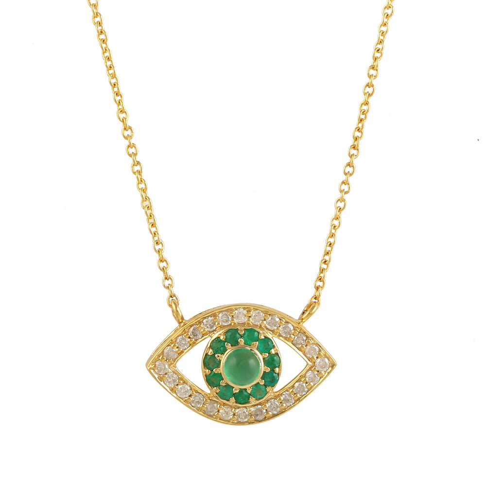 Natural Emerald Chain Necklace 14k Yellow Gold Diamond Jewelry