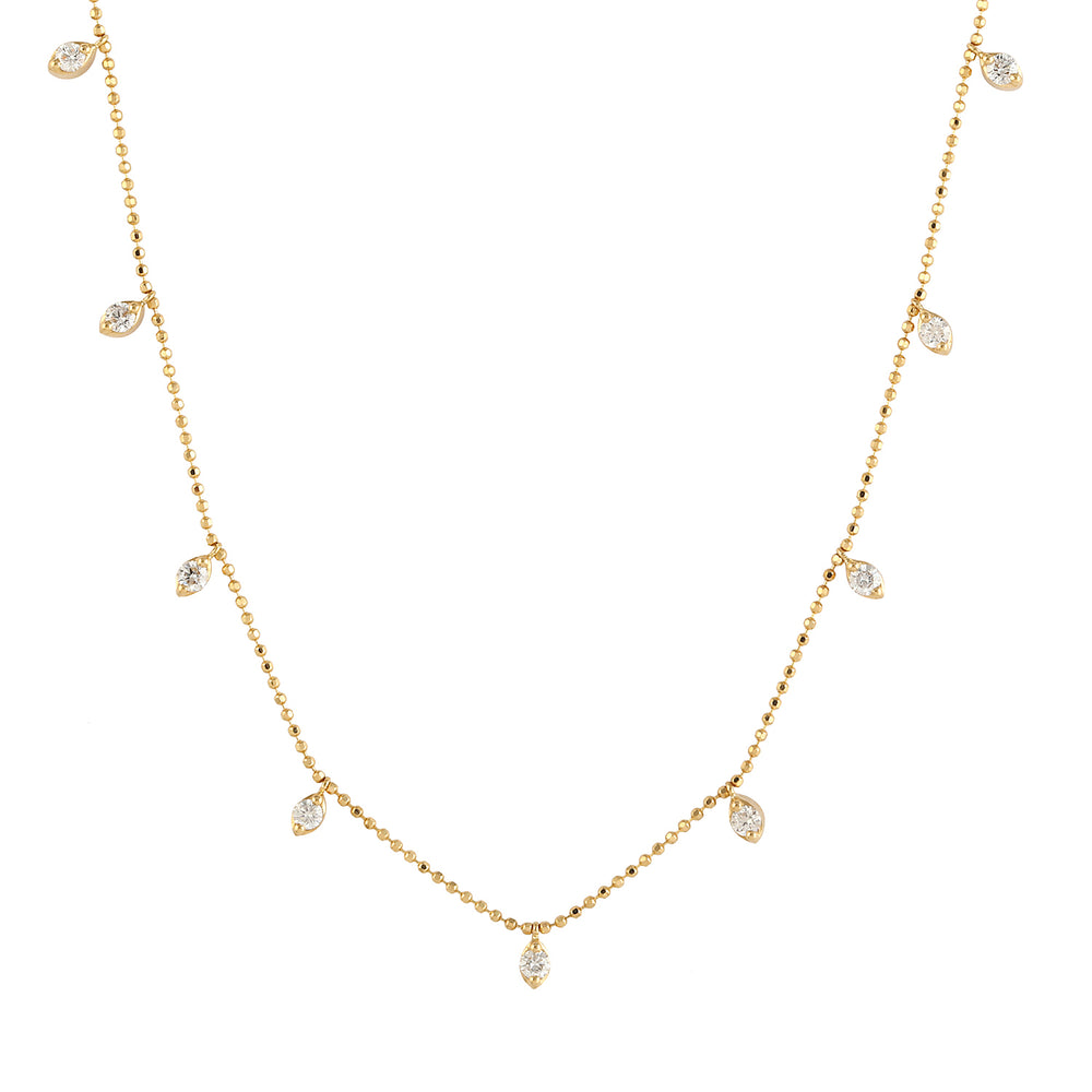 Natural Diamond Station Chain Necklace in 18k Yellow Gold – Delicate Fine Jewelry