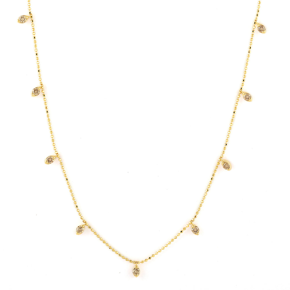 18k Yellow Gold Dot Diamond Bead Chain Necklace Dainty Jewelry