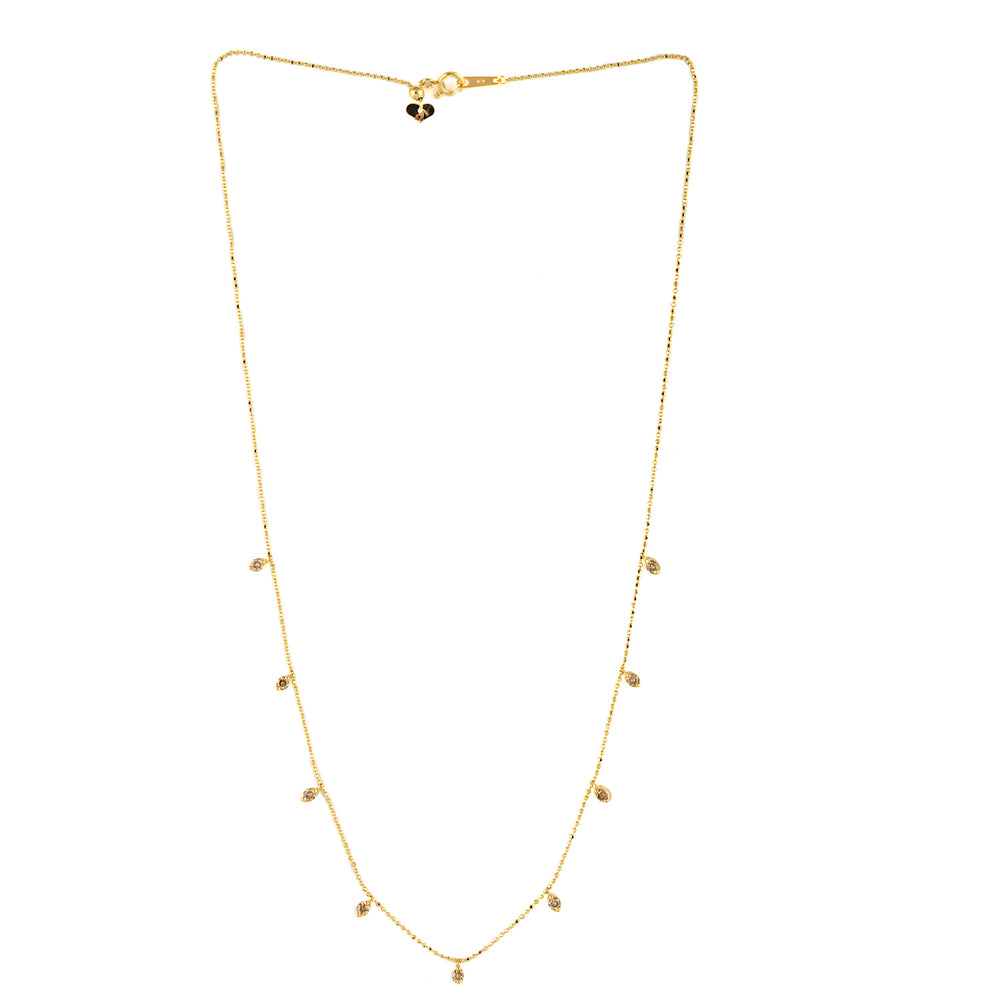18k Yellow Gold Dot Diamond Bead Chain Necklace Dainty Jewelry