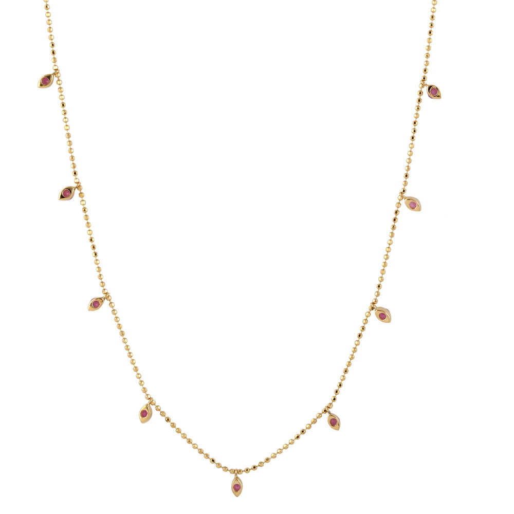 Pink Sapphire September In Solid 18k Yellow Gold Chain Necklace Jewelry For Her