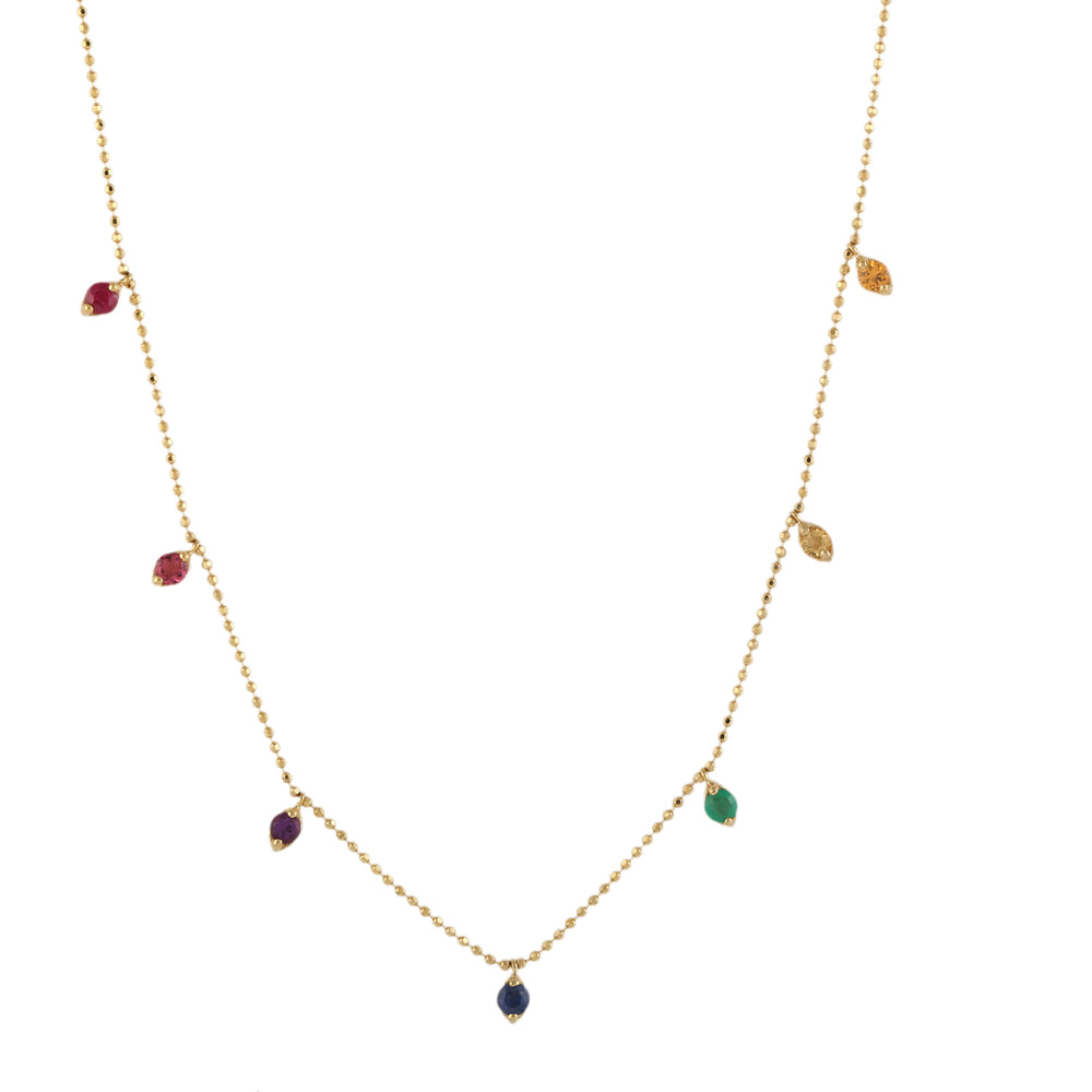 18K Yellow Gold Sapphire Multi-Gemstone Bead Chain Necklace – Handmade Fine Jewelry