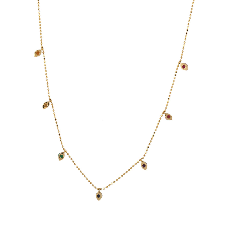 18K Yellow Gold Sapphire Multi-Gemstone Bead Chain Necklace – Handmade Fine Jewelry
