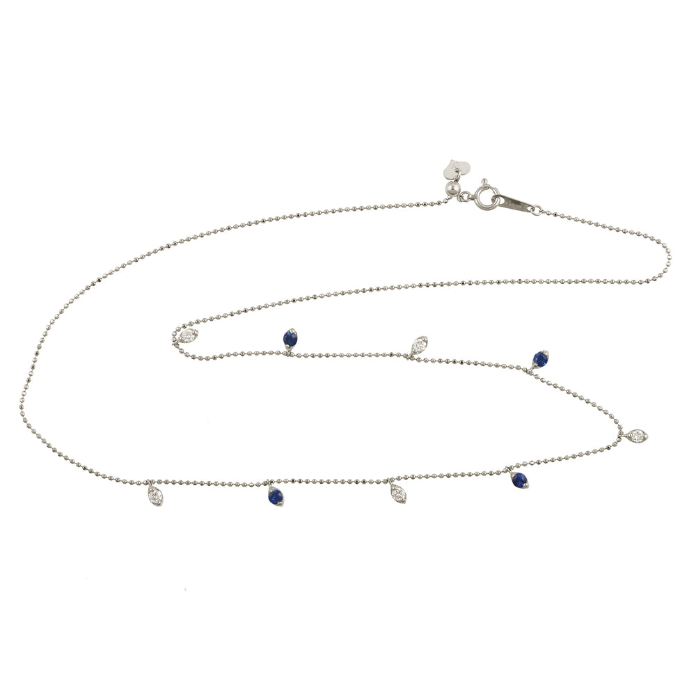 18k White Gold Dainty Chain Necklace Sapphire Gemstones & Diamond – Fine Jewelry