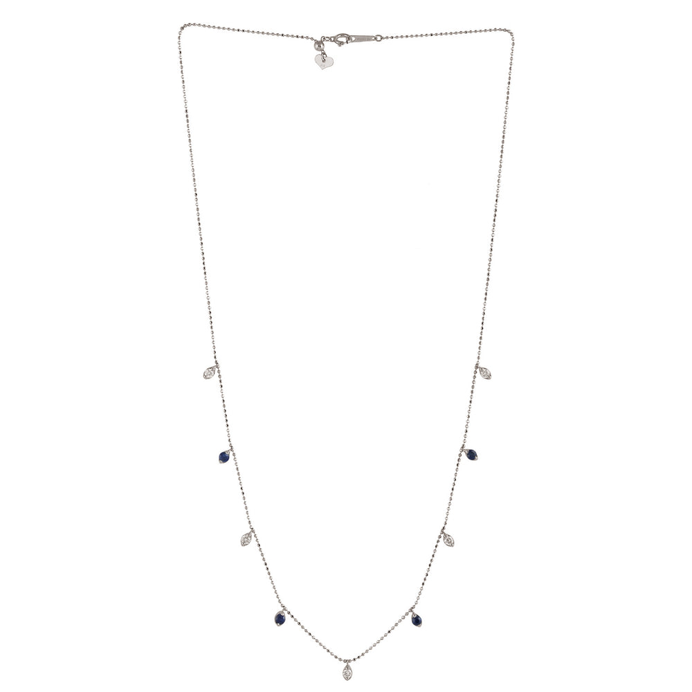 18k White Gold Dainty Chain Necklace Sapphire Gemstones & Diamond – Fine Jewelry