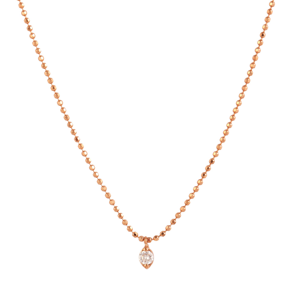 18k Rose Gold Dot Chain Necklace Natural Solitaire Diamond Pendant Minimal Jewelry Gift For Her