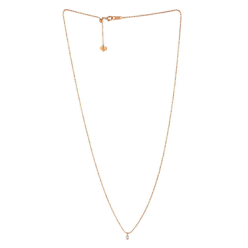 18k Rose Gold Dot Chain Necklace Natural Solitaire Diamond Pendant Minimal Jewelry Gift For Her