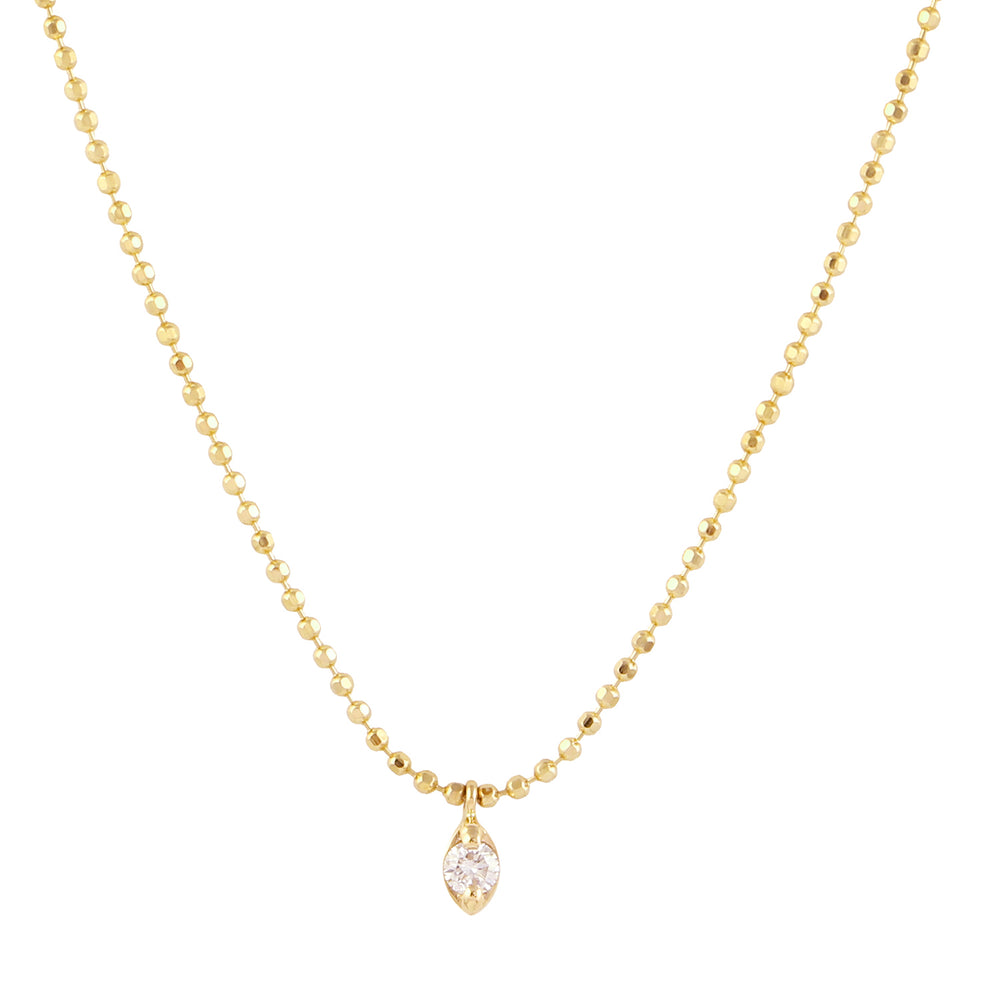 Bezel Set Natural Diamond Solitaire Pendant With 18k Yellow Gold Dot Ball Chain Necklace Minimal Jewelry