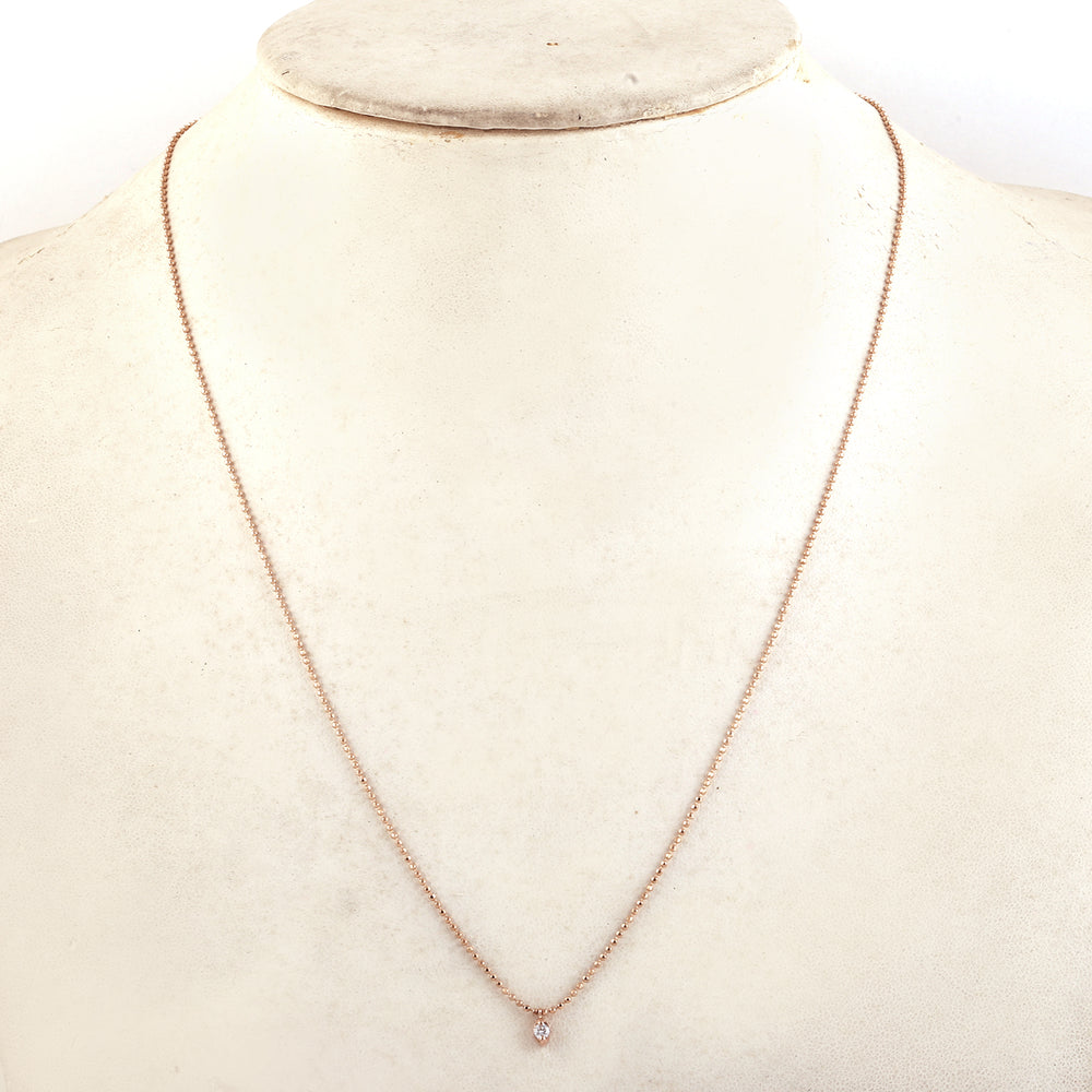 18k Rose Gold Dot Ball Chain Necklace With Solitaire Natural Diamond Pendant Dainty Jewelry