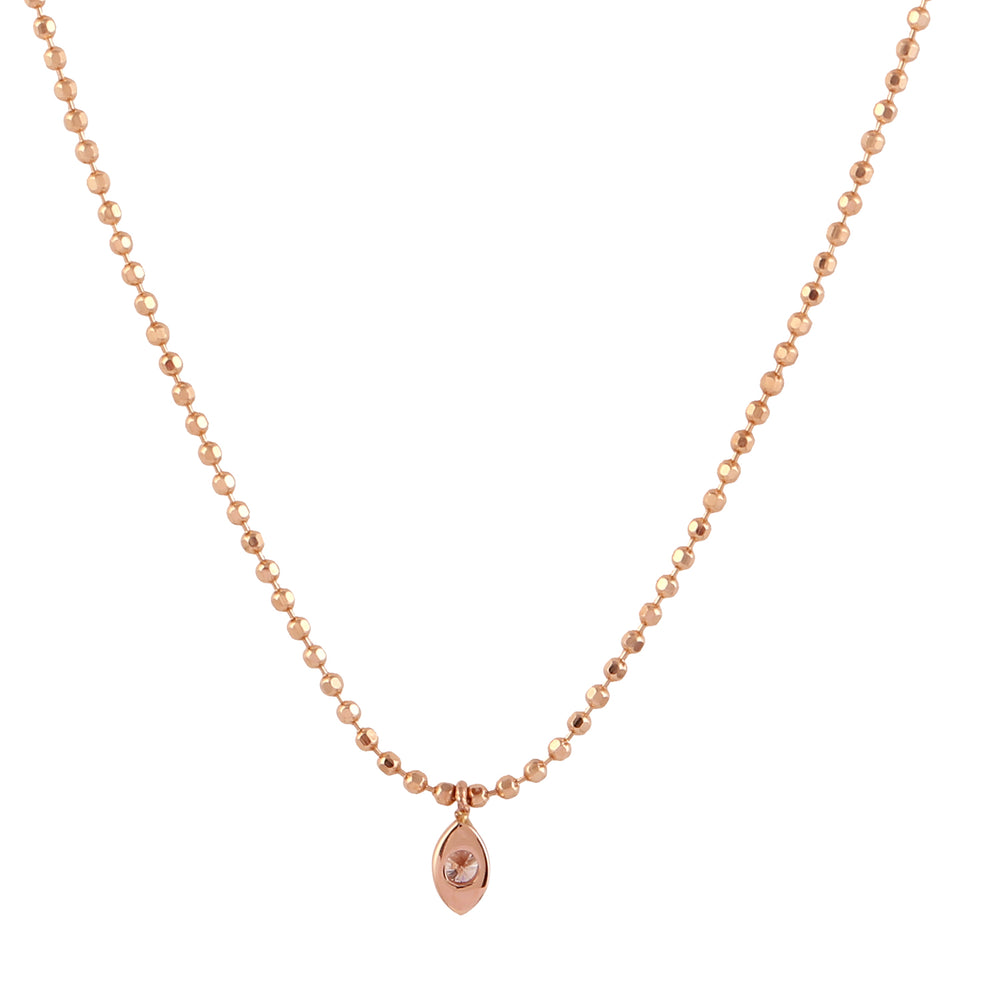 18k Rose Gold Dot Ball Chain Necklace With Solitaire Natural Diamond Pendant Dainty Jewelry