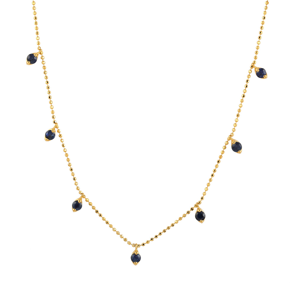 Blue Sapphire September Birthstone Beads Station Chain Necklace In 18k Yellow Gold