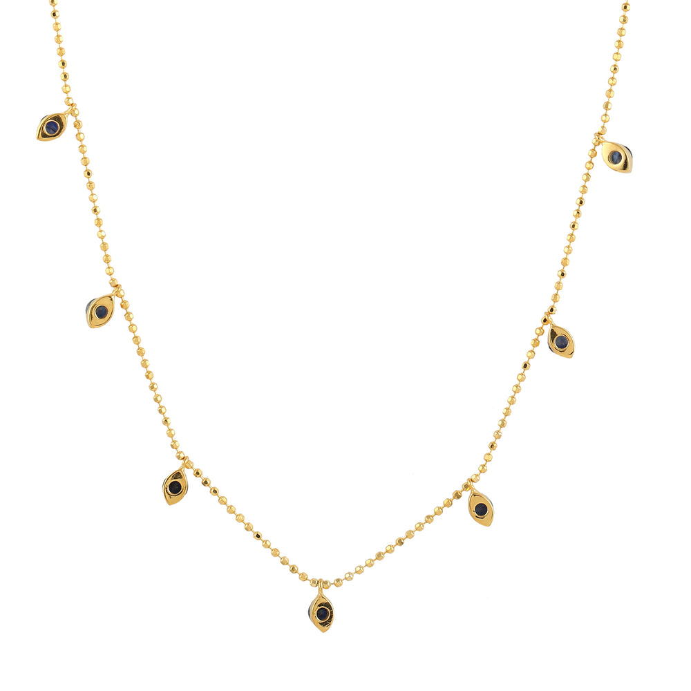 Blue Sapphire September Birthstone Beads Station Chain Necklace In 18k Yellow Gold