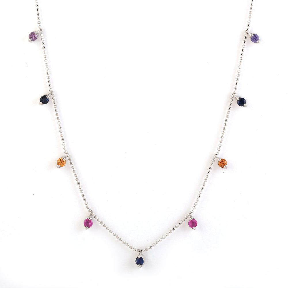 Dainty Multicolor Sapphire Necklace in 18K White Gold | Elegant Gemstone Jewelry