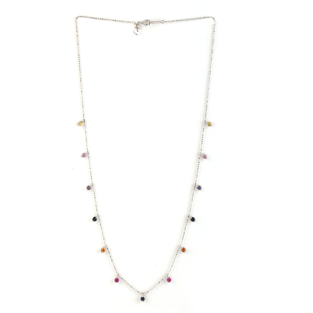 Dainty Multicolor Sapphire Necklace in 18K White Gold | Elegant Gemstone Jewelry