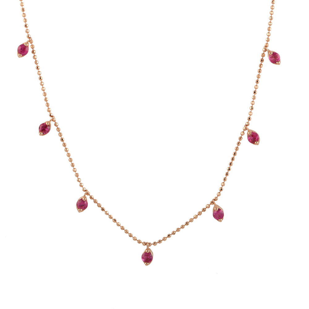 Pink Sapphire September Birthstone Beads Chain Princess Necklace In 18k Rose Gold