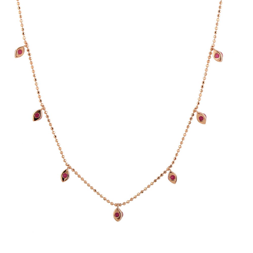 Pink Sapphire September Birthstone Beads Chain Princess Necklace In 18k Rose Gold