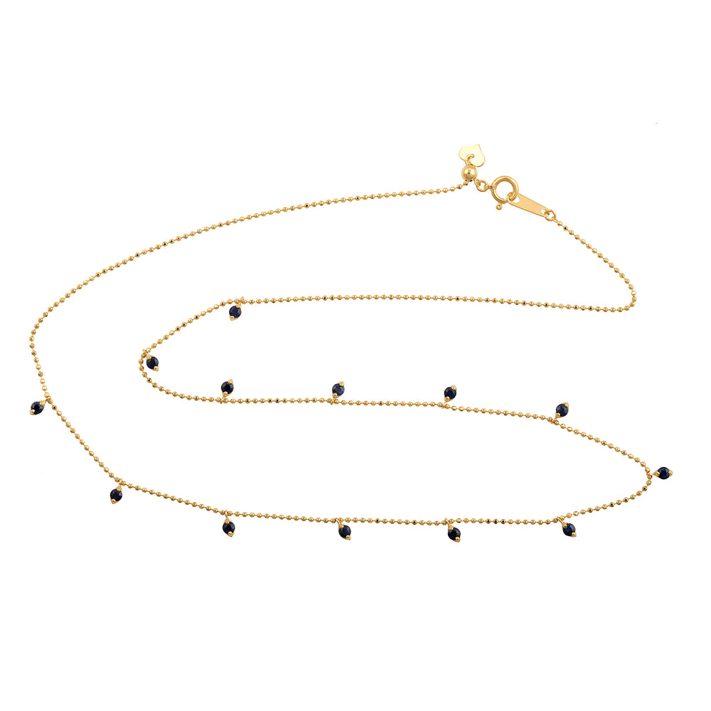 Blue Sapphire Gemstone Station Chain Necklace in 18K Yellow Gold – Elegant Jewelry for Her