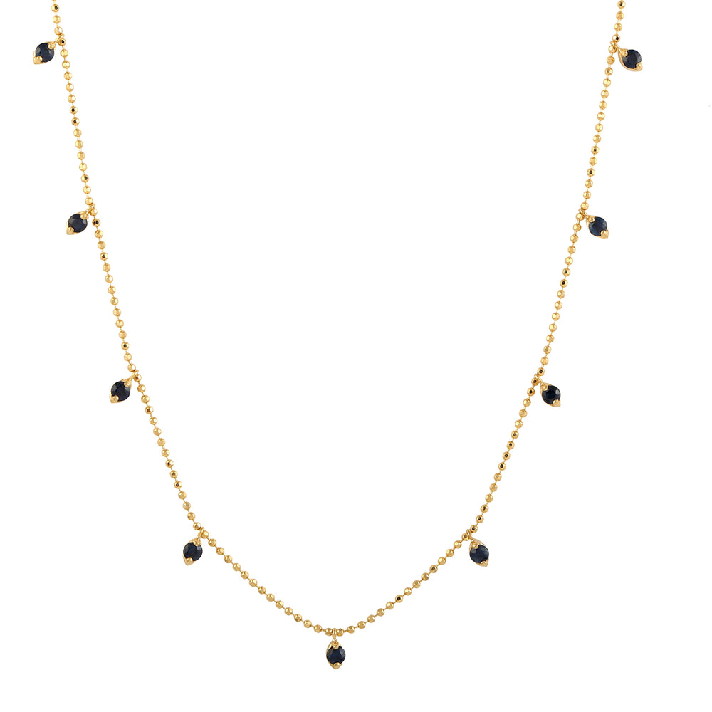 Blue Sapphire Gemstone Station Chain Necklace in 18K Yellow Gold – Elegant Jewelry for Her