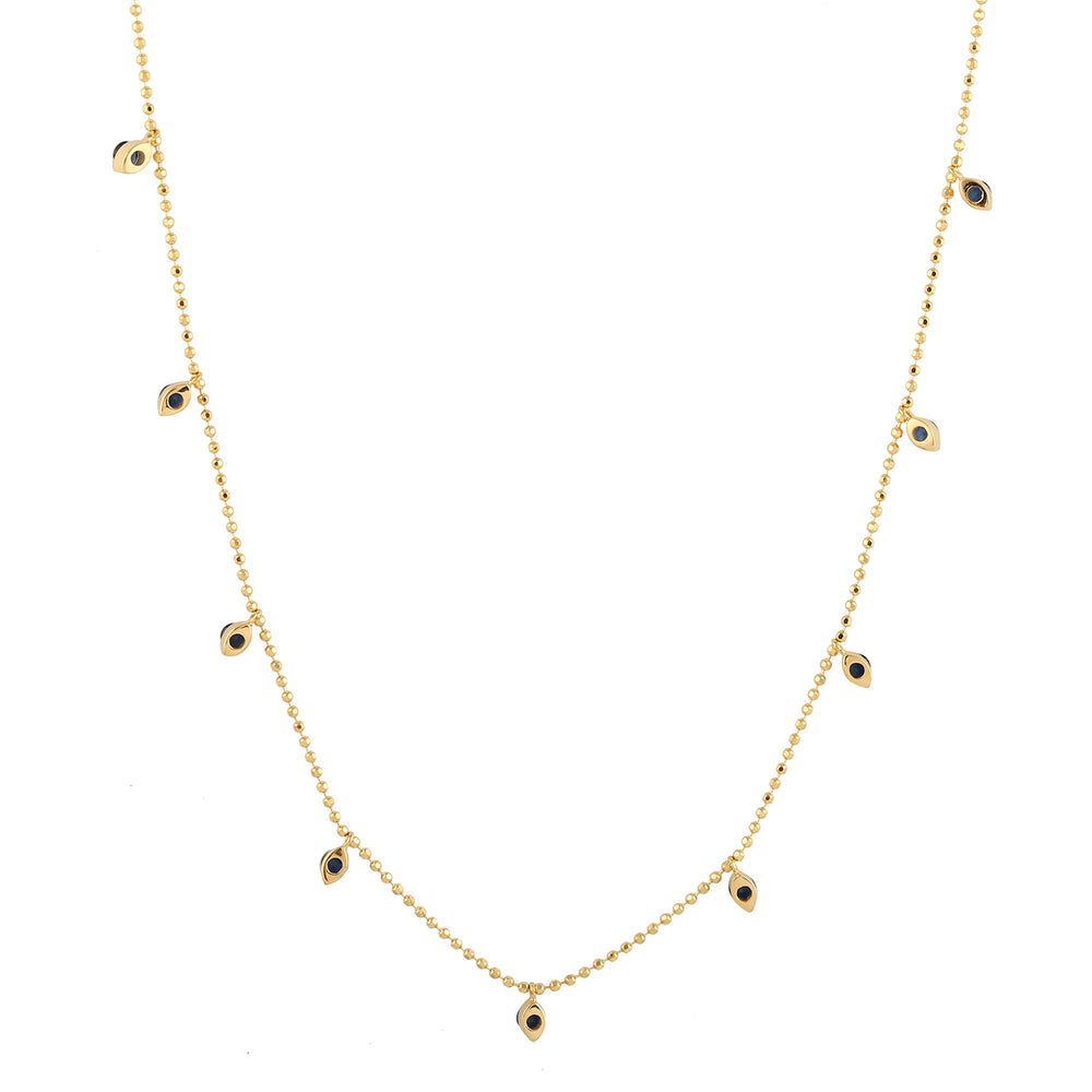Blue Sapphire Gemstone Station Chain Necklace in 18K Yellow Gold – Elegant Jewelry for Her