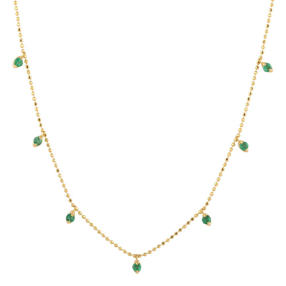 Emerald Gemstone Station Chain Necklace in 18K Yellow Gold – Minimal Luxury Jewelry