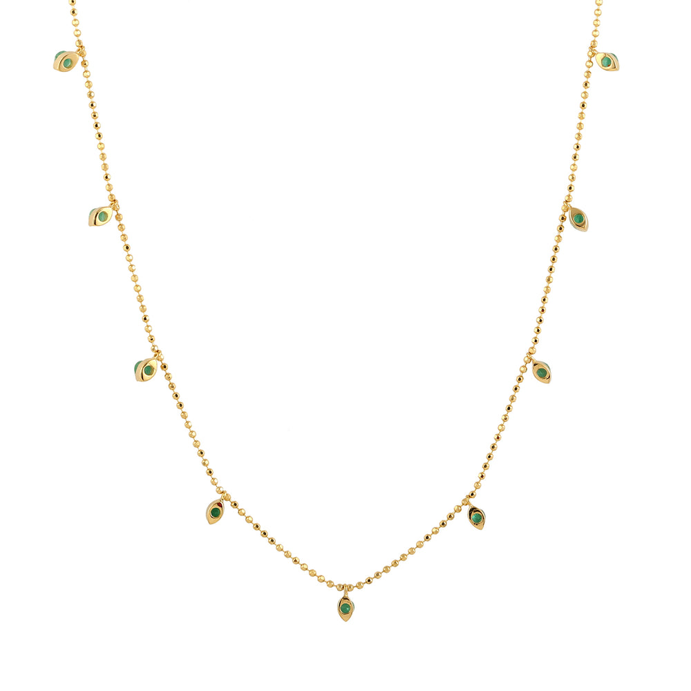 Emerald Gemstone Station Chain Necklace in 18K Yellow Gold – Minimal Luxury Jewelry