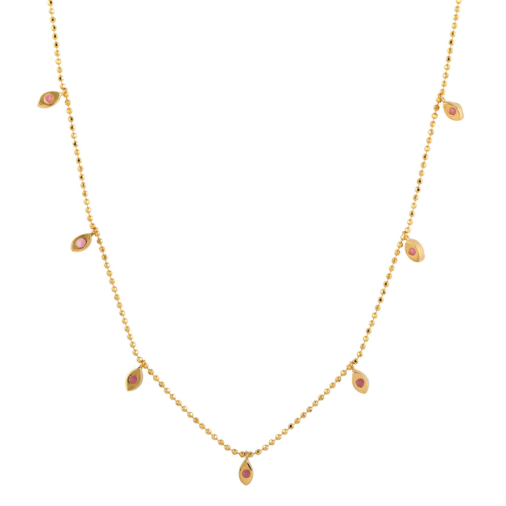 Pink Sapphire Gemstone Dot Bead Chain Necklace in 18K Yellow Gold – Dainty Jewelry