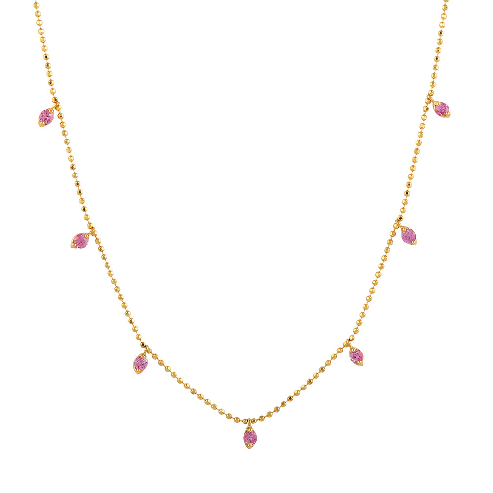 Pink Sapphire Gemstone Dot Bead Chain Necklace in 18K Yellow Gold – Dainty Jewelry