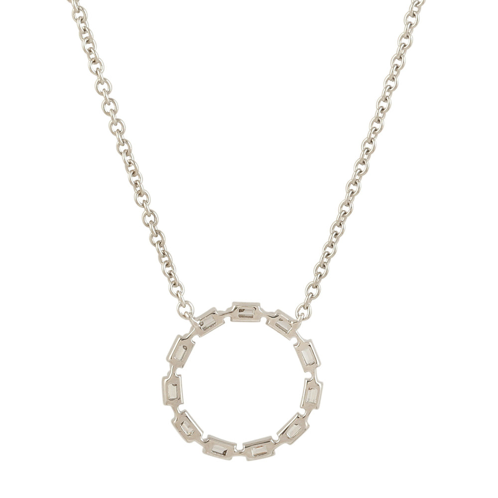 Baguette Cut Diamond Round Pendant Choker Necklace in 18K White Gold – Handmade Fine Jewelry
