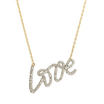 Natural Diamond "Love" Initial Princess Necklace In 14k Yellow Gold Valentine Jewelry