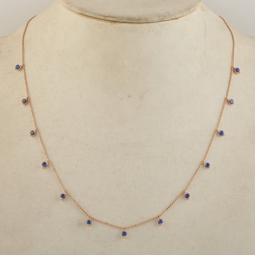 Blue Sapphire Dot Chain Necklace Jewelry In 18k Rose Gold For Her