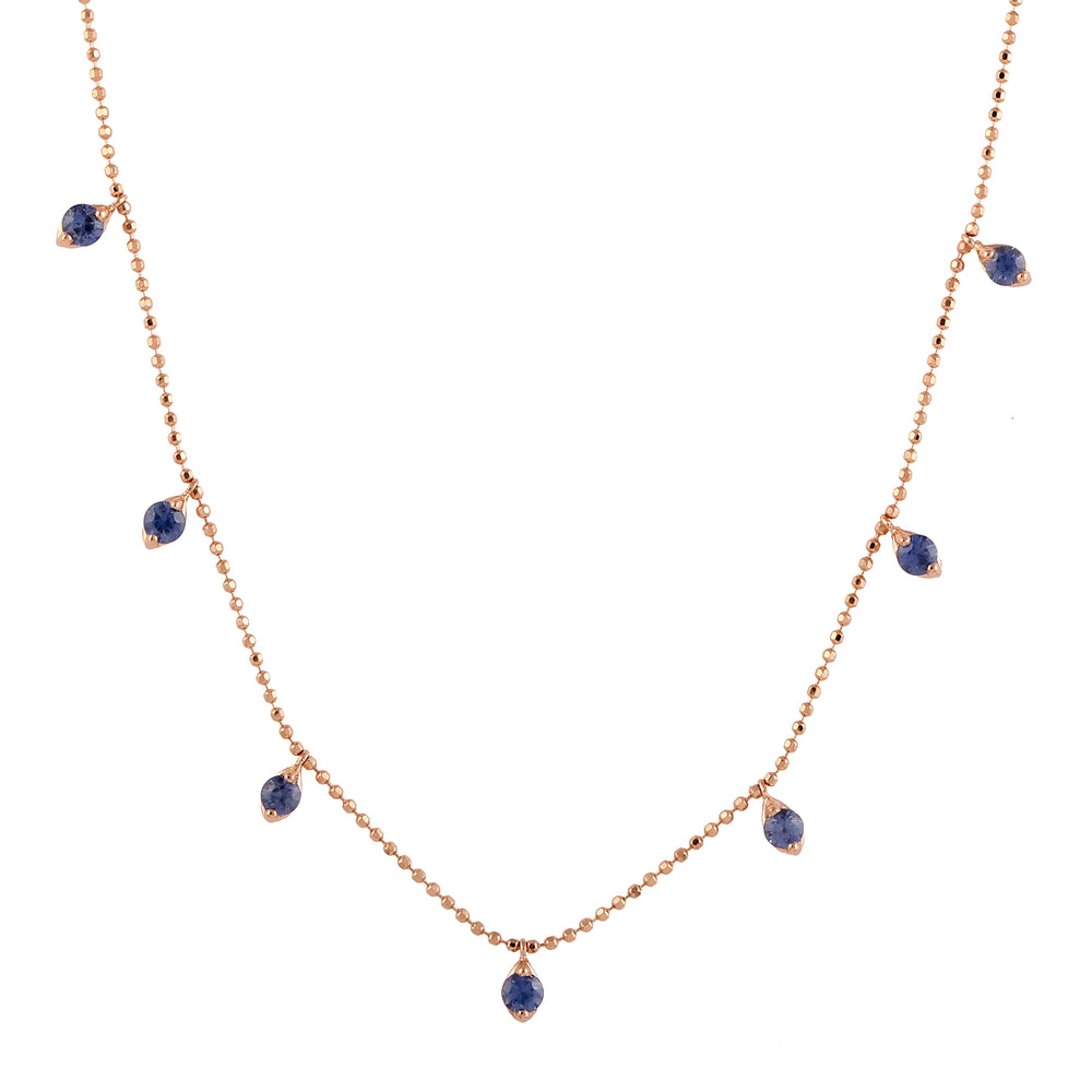 Blue Sapphire Dot Chain Necklace Jewelry In 18k Rose Gold For Her