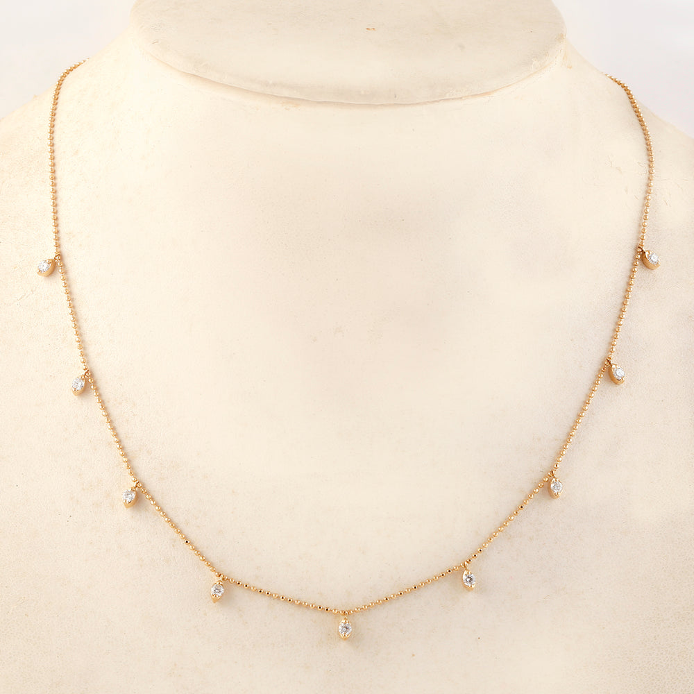 Natural Diamond By The Yard Chain Necklace In 18k Yellow Gold For Her