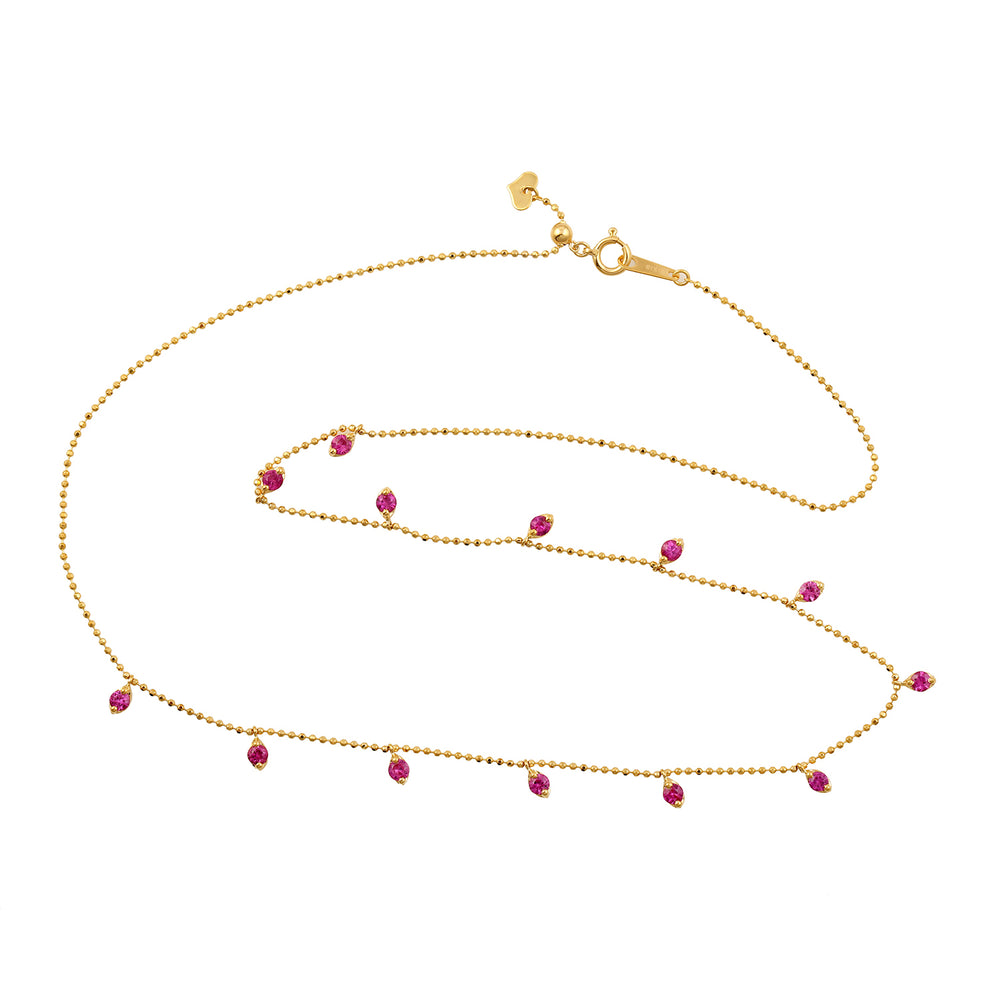 Pink Sapphire By The Yard Chain Necklace In 18k Yellow Gold For Her